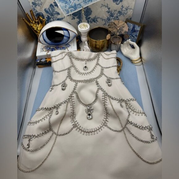🆕 SIMKHAI 🧿 NWOT Arta Crystal Embellished Bustier Mini Dress, White, Sz US 2 - Picture 11 of 16